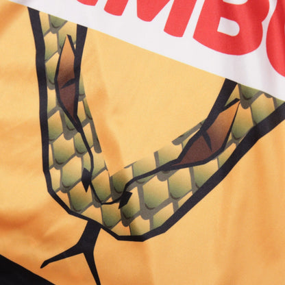 Close-up of the Kimbo sponsor and snake-mouth graphic on the back of the Napoli goalkeeper shirt