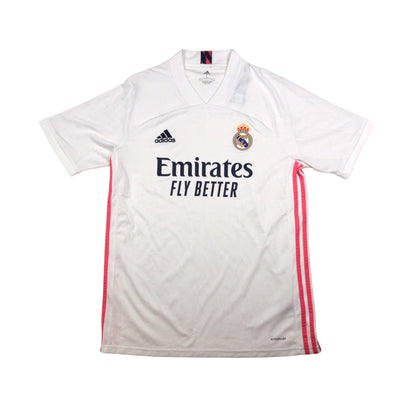 Front of 2020/21 Real Madrid home shirt with Emirates sponsor and crest