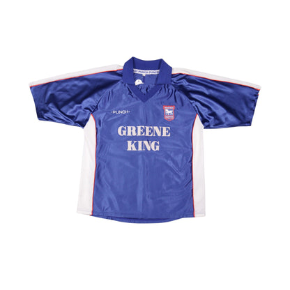 Ipswich Town home shirt front view with Greene King sponsor and Punch logo
