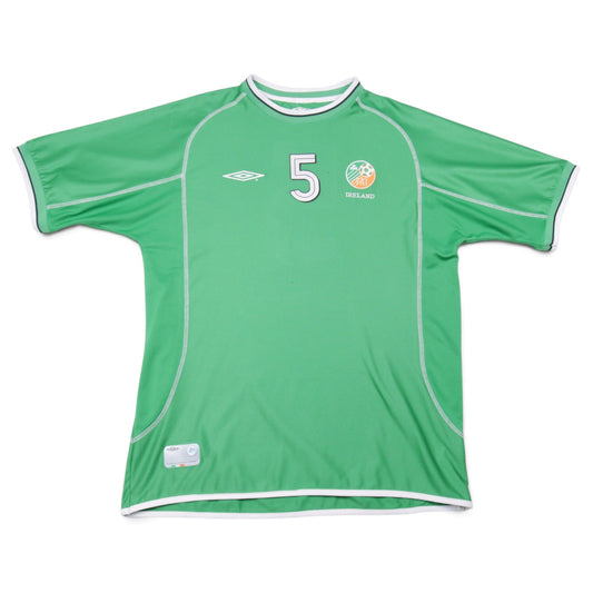 Ireland 2001/02 home shirt front view, number 5, green with white trim