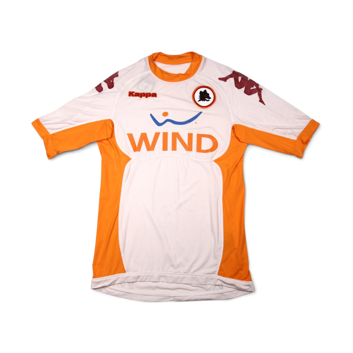 AS Roma 2010/11 away shirt front view, white with orange trim and Wind sponsor