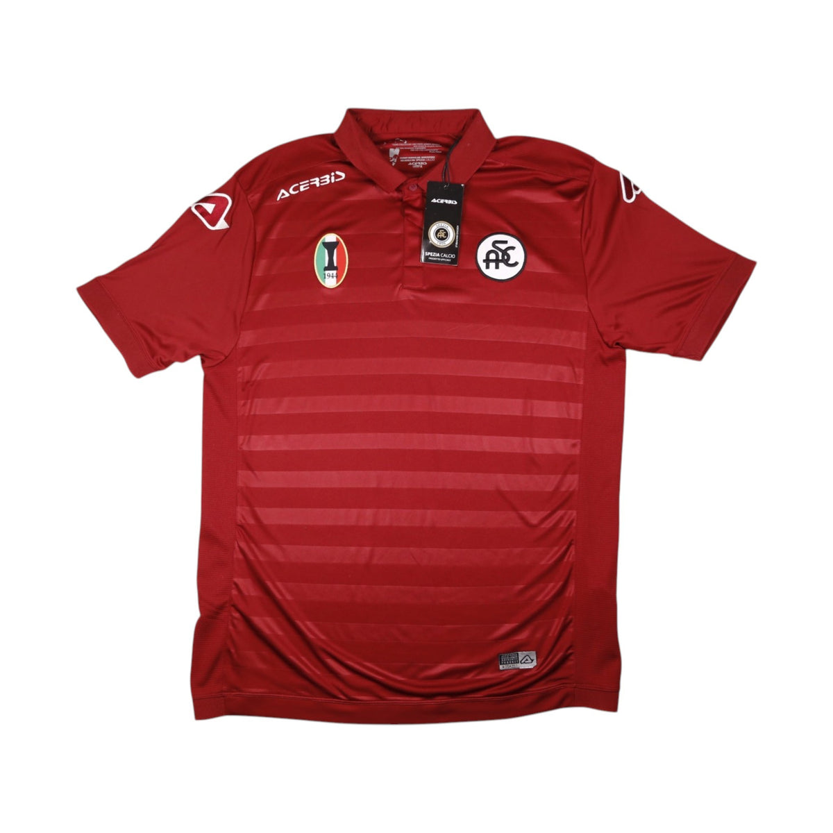Front view of 2017/18 Spezia Calcio third shirt by Acerbis with 1944 badge and ASC crest