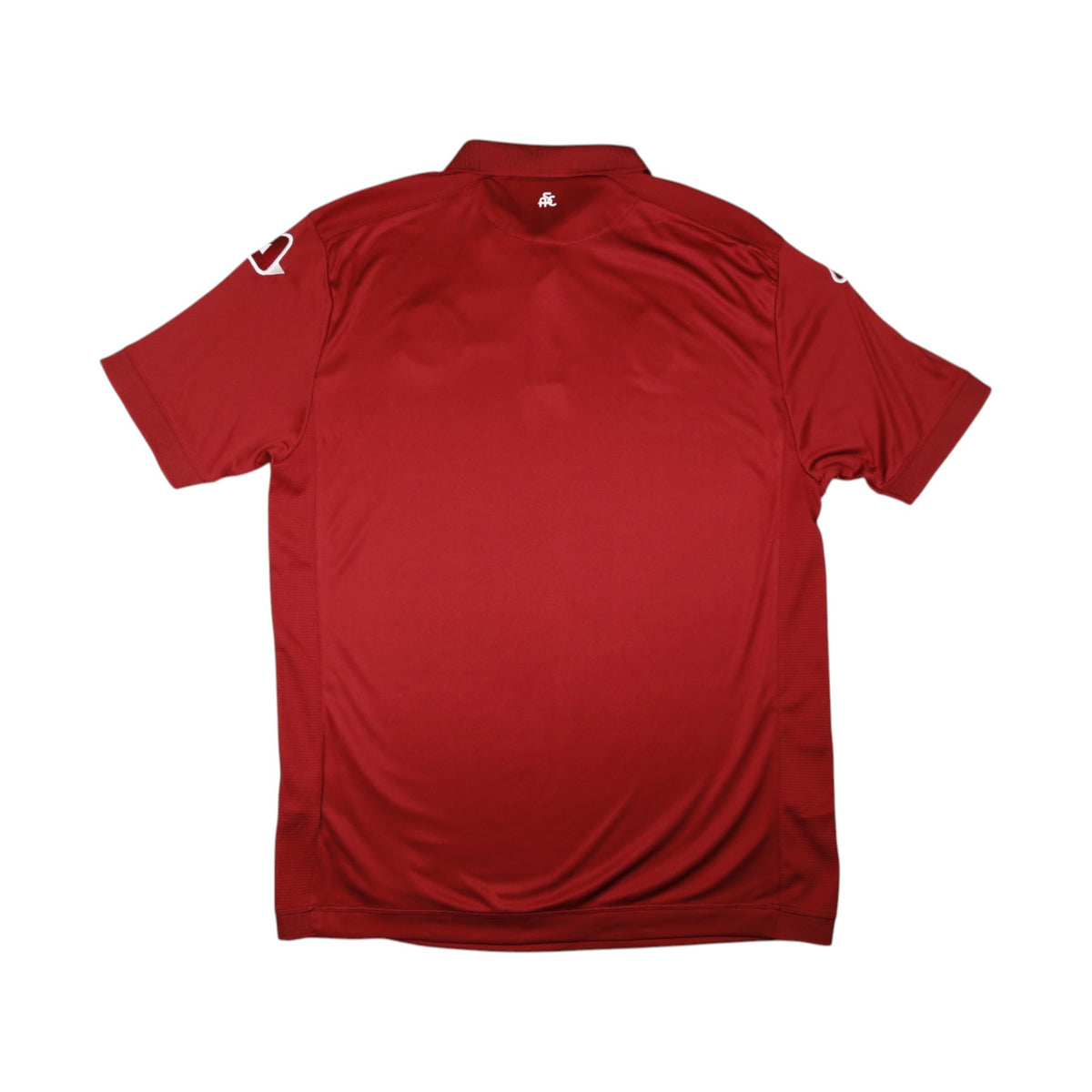 Back view of 2017/18 Spezia Calcio third shirt showing plain red body and collar