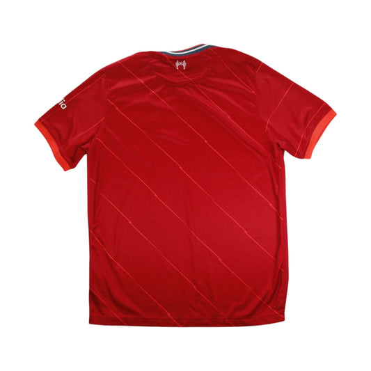 Liverpool 2021-22 home shirt back showing plain red body and collar