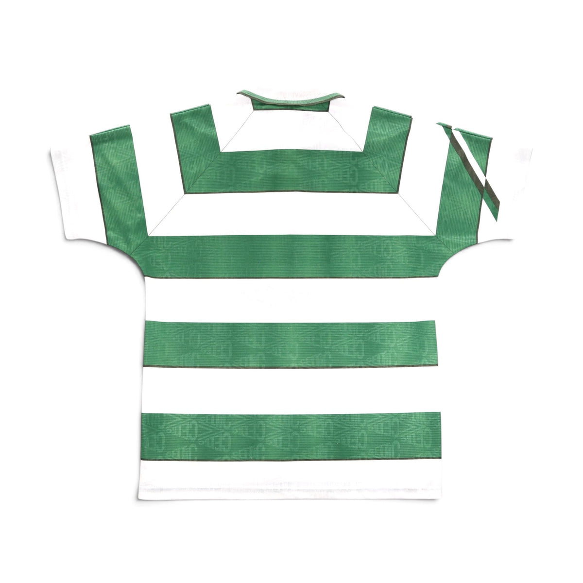 1991/92 Celtic home shirt back view showing hooped design