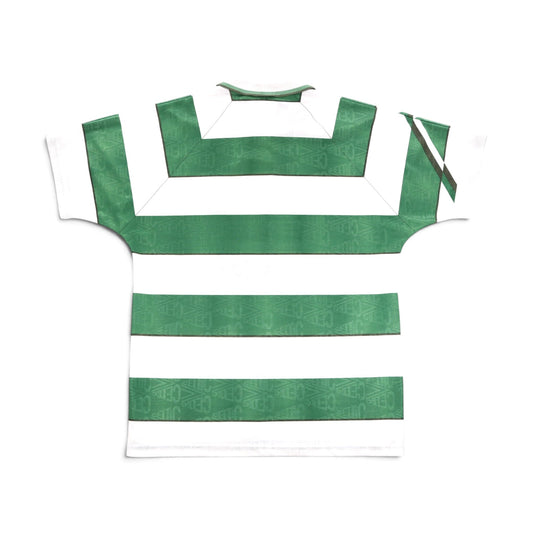1991/92 Celtic home shirt back view showing hooped design
