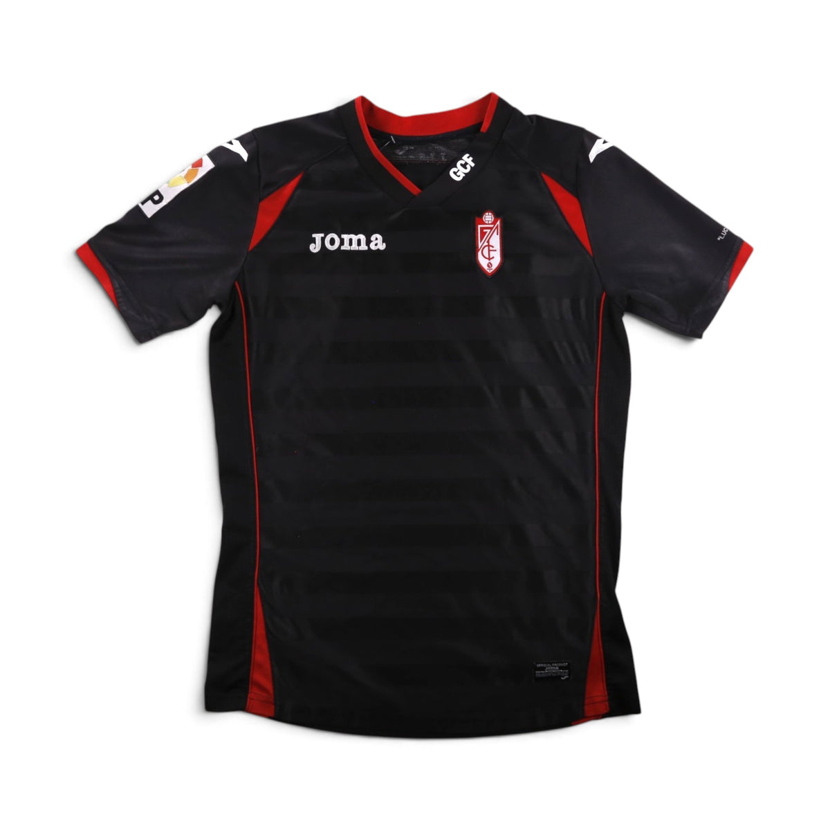 2014/15 Granada CF away shirt by Joma, front view, black with red trim