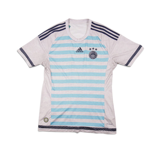 2015/16 Fenerbahce away shirt front view, grey with light blue hoops and adidas logo