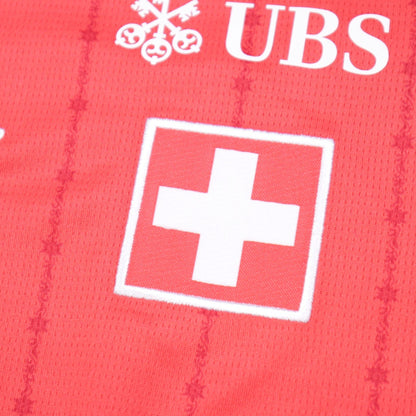 Detail of Swiss cross crest showing fabric and print condition