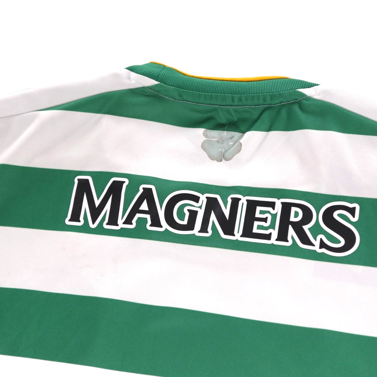 Close-up of Celtic shirt collar and size label