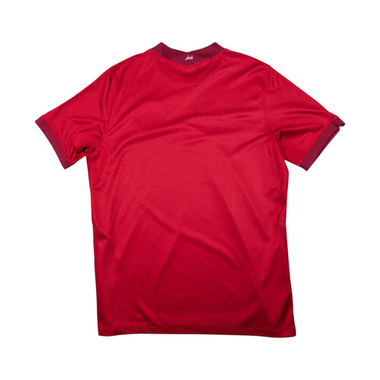 Back view of the Qatar home shirt showing the plain red back and collar