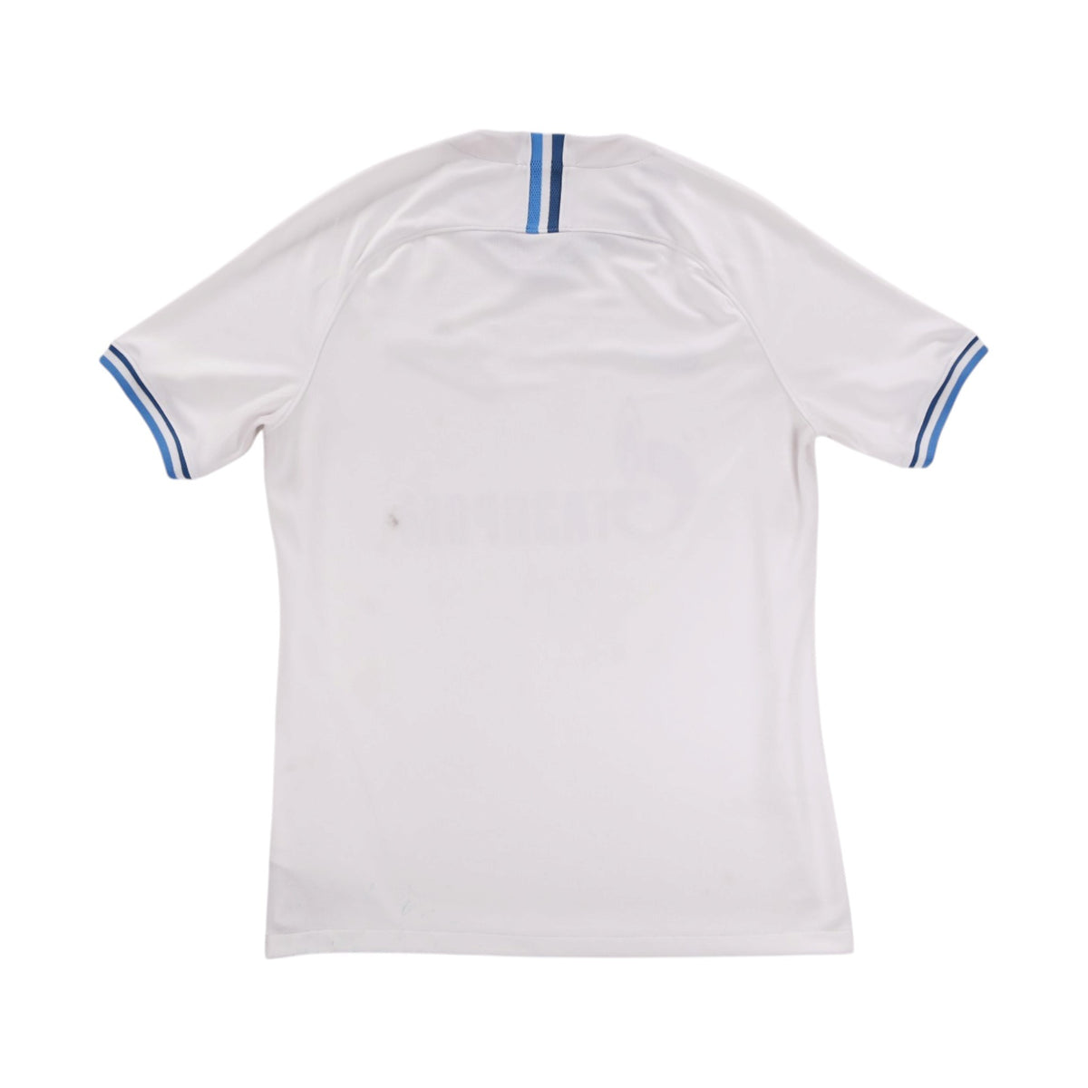 Back of white Zenit St. Petersburg 2019/20 away shirt showing blue neck trim