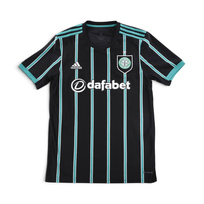 Celtic 2022/23 away shirt, black with teal pinstripes, adidas and Dafabet branding on the front