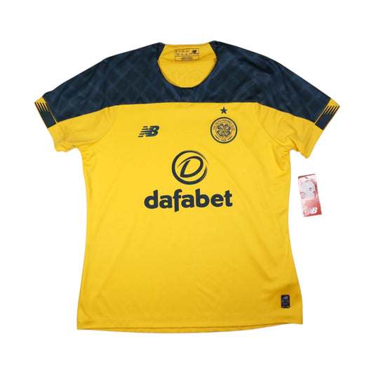 2019/20 Celtic away shirt front, yellow with navy shoulder panels and Dafabet sponsor