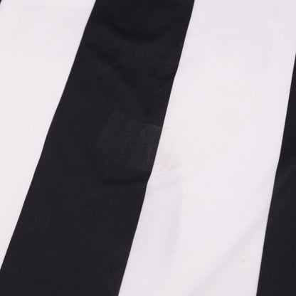 Close-up of the black and white striped fabric showing a faint mark