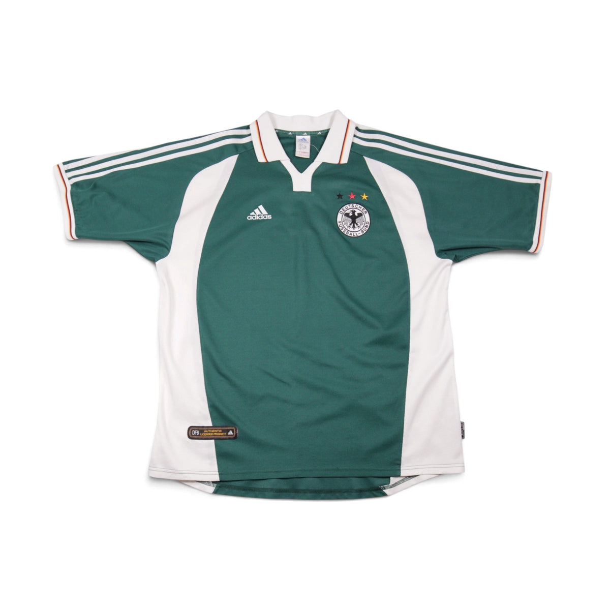 Front view of 2000/02 Germany away football shirt by adidas, green with white panels