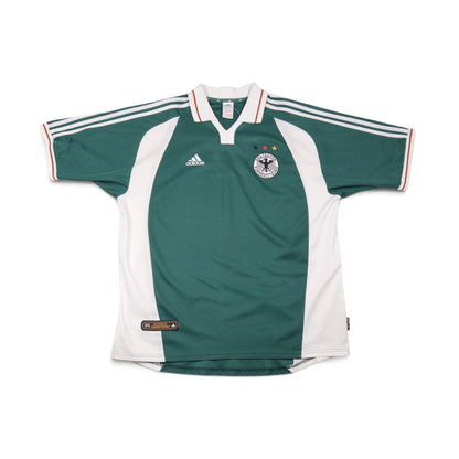 Front view of 2000/02 Germany away football shirt by adidas, green with white panels