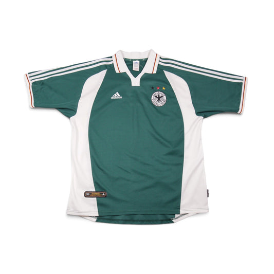 Front view of 2000/02 Germany away football shirt by adidas, green with white panels