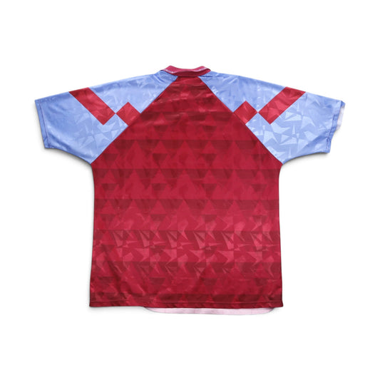 Aston Villa 1990/92 home shirt back view showing claret and sky blue panels