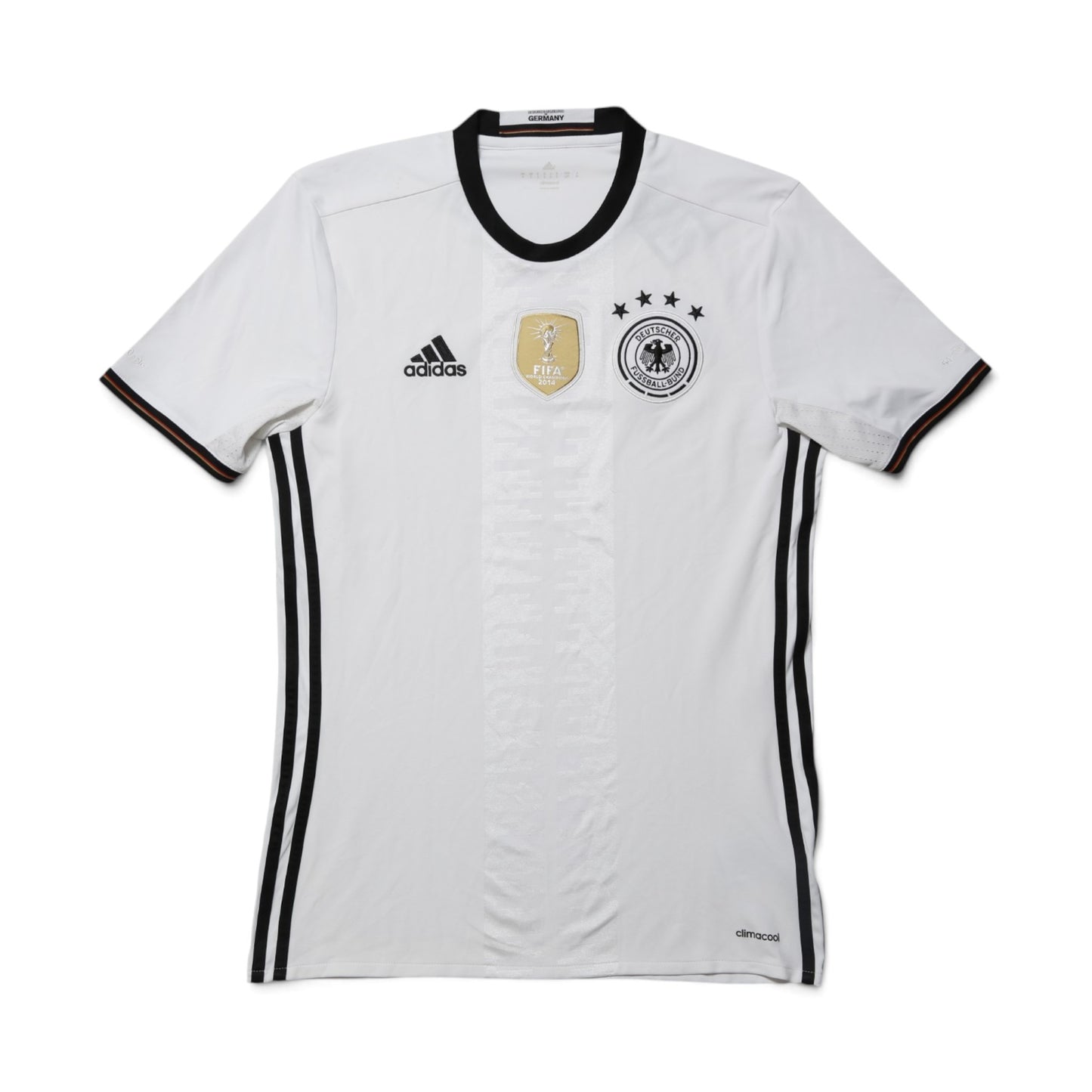 Germany 2015/16 home shirt back view laid flat, showing full front design and crest