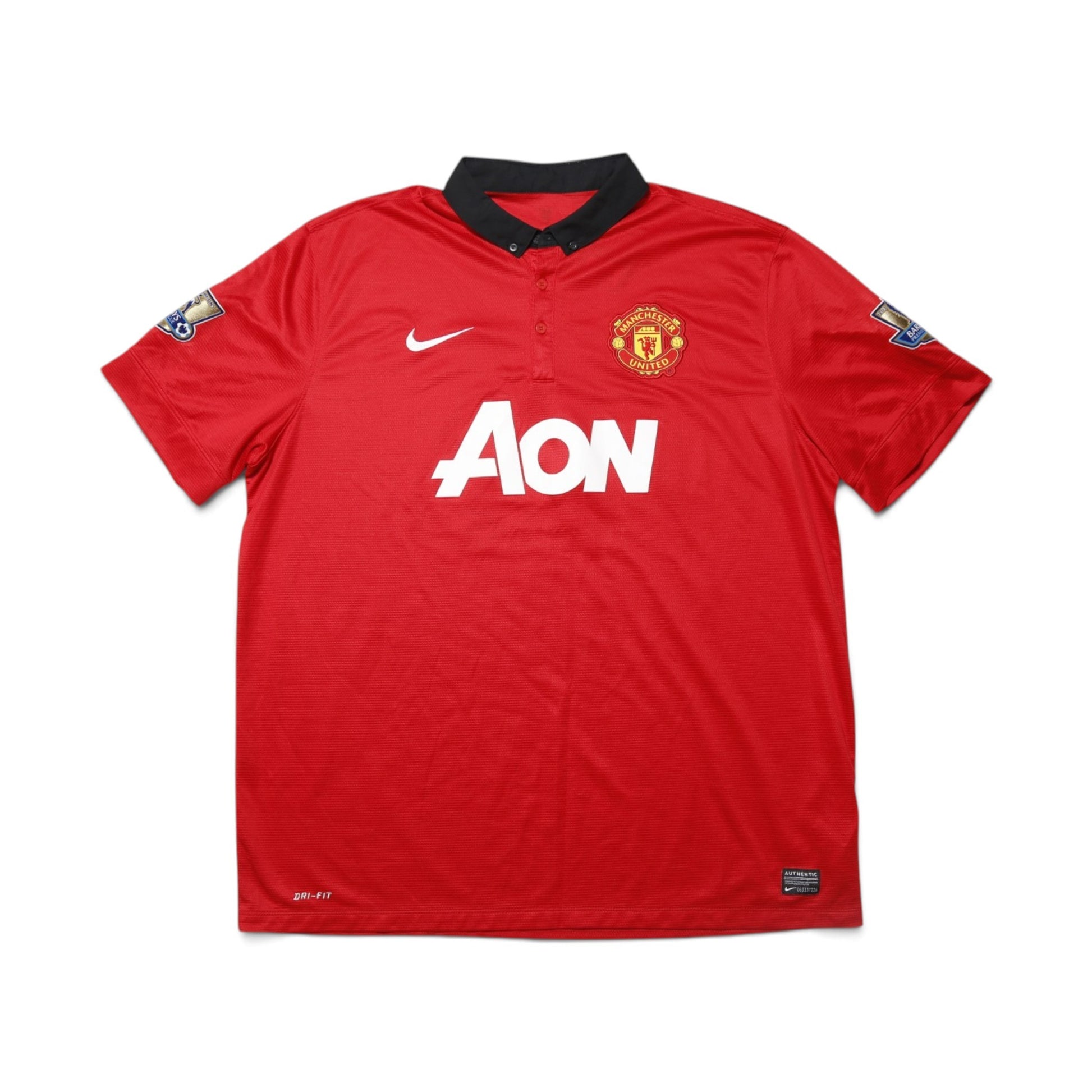 Manchester United 2013/14 home shirt front view with AON sponsor