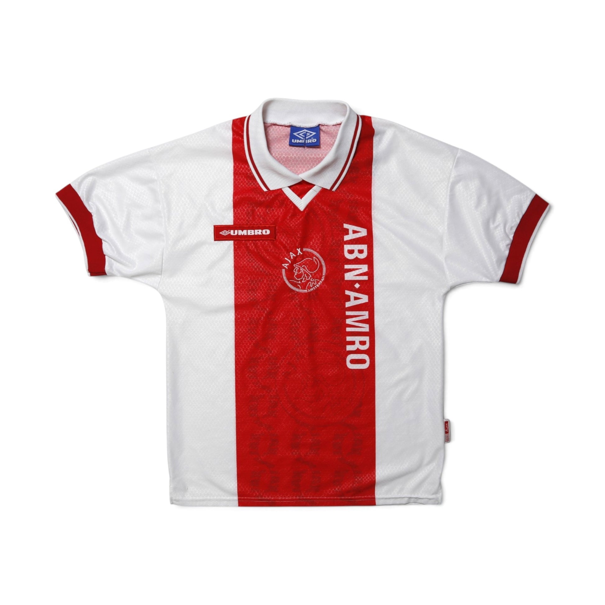 Ajax 1998/99 home shirt back view showing red central stripe