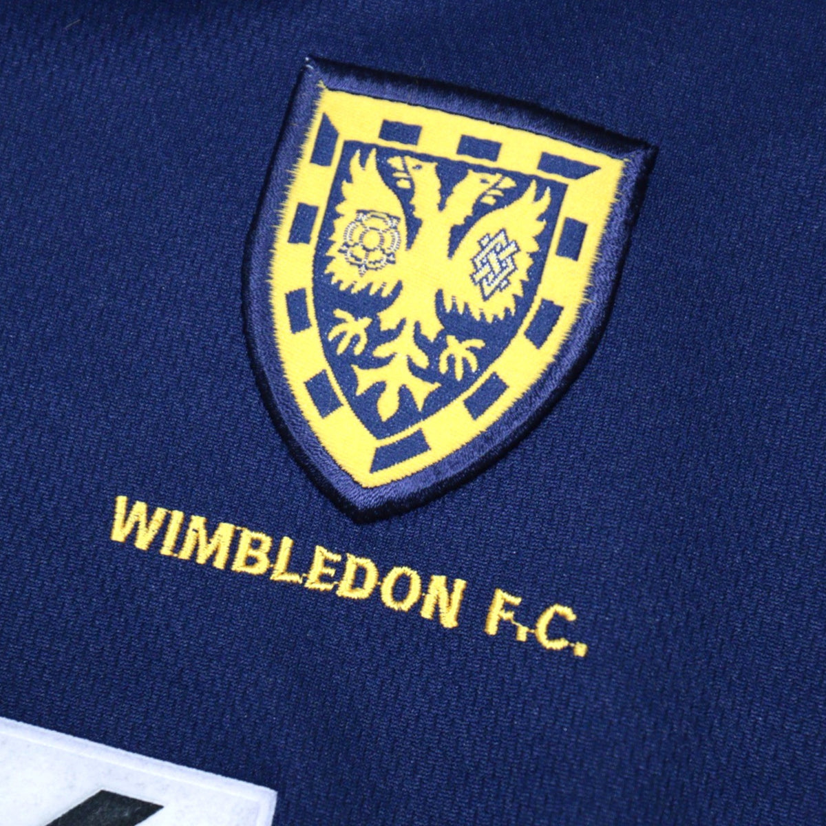 Close-up of the Wimbledon FC crest and club name above it
