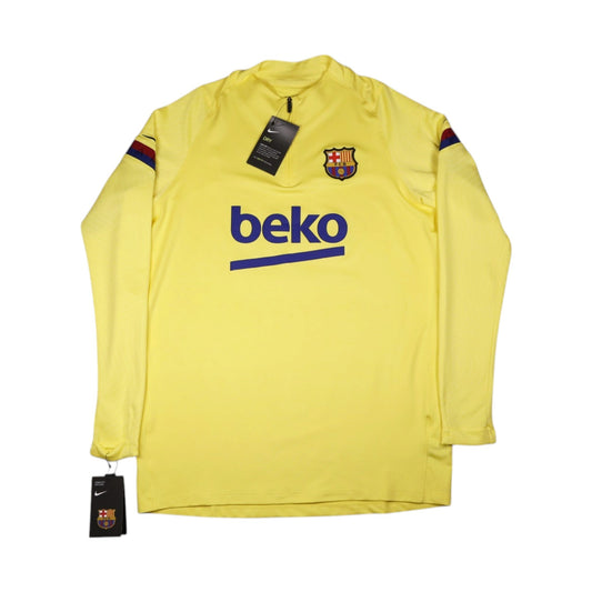 Barcelona 2019/20 Nike training top front view, yellow with Beko sponsor and crest