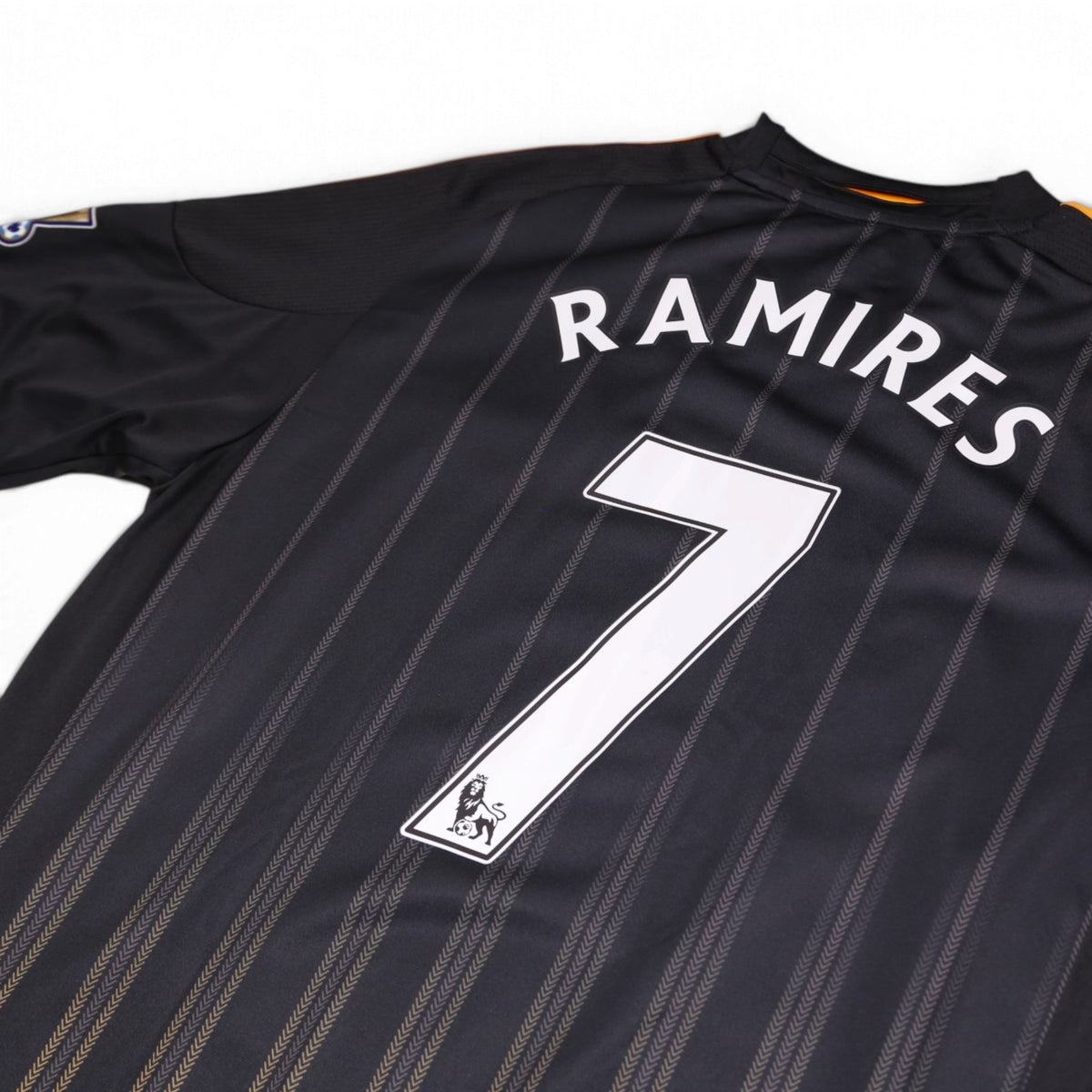 Close-up of Ramires number 7 printing and Premier League badge on back of shirt