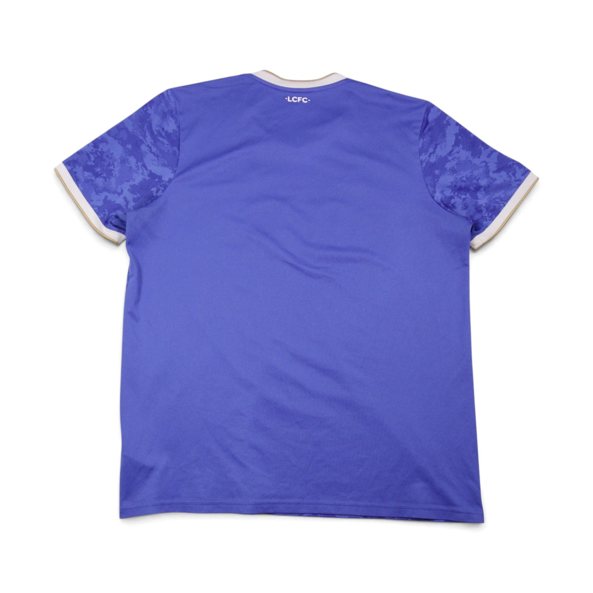 Back view of 2021/22 Leicester City home shirt showing plain number area and LCFC print