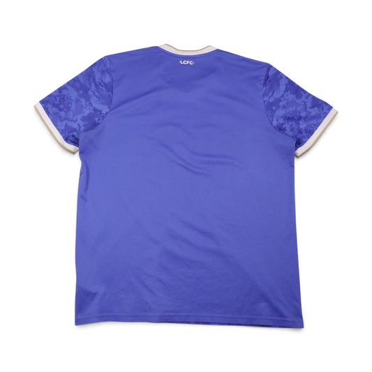 Back view of 2021/22 Leicester City home shirt showing plain number area and LCFC print