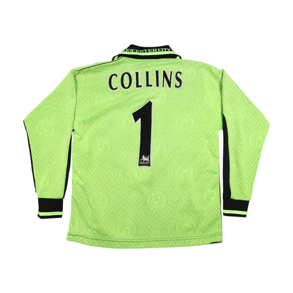 Back of Leicester City goalkeeper shirt showing Collins and the number 1