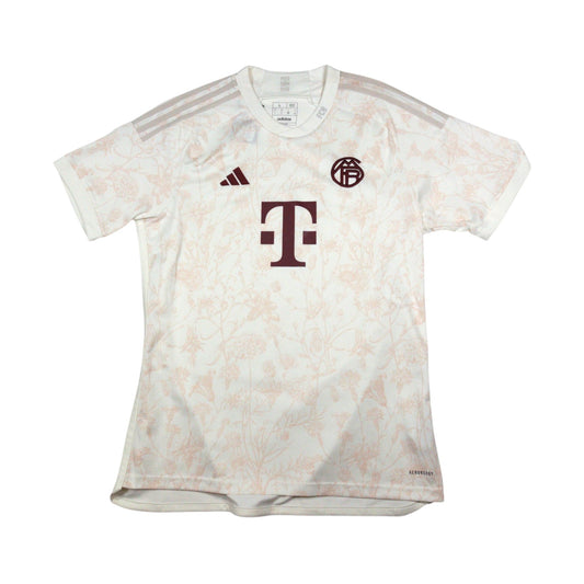 Bayern Munich 2023/24 adidas third shirt front view, off-white with floral print