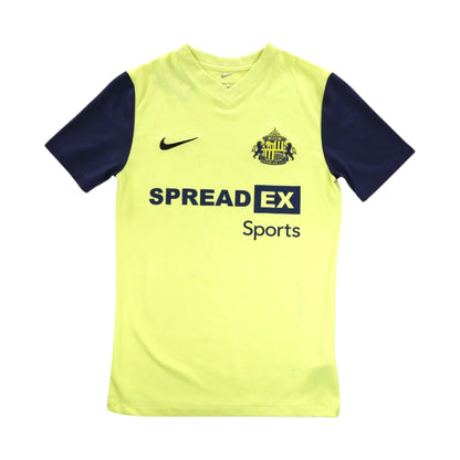 Sunderland AFC 2023/24 third shirt front view, yellow with navy sleeves and SpreadEx Sports sponsor