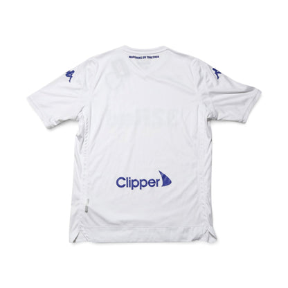Leeds United shirt back detail with Clipper logo and 'Marching On Together' text