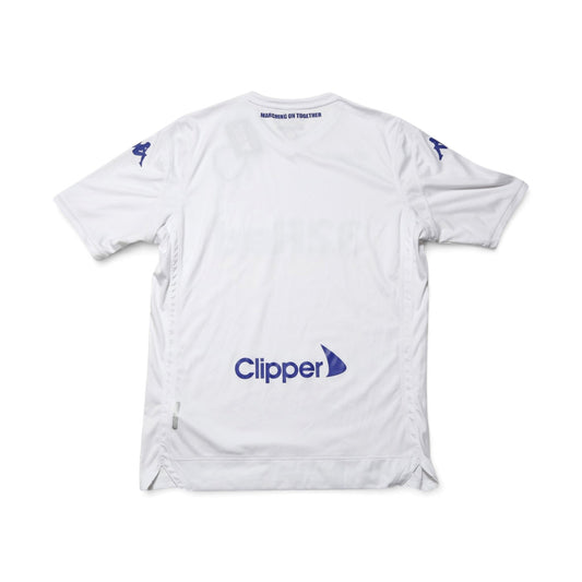 Leeds United shirt back detail with Clipper logo and 'Marching On Together' text