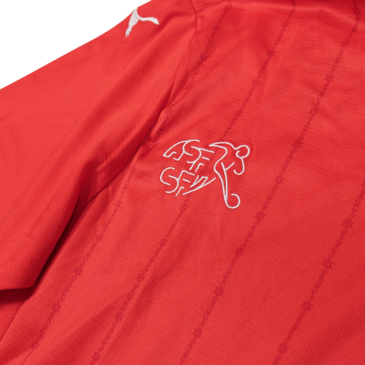 Close-up of the Swiss Football Association emblem on the chest
