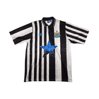 Newcastle United 1991/93 home shirt front view showing crest and star design