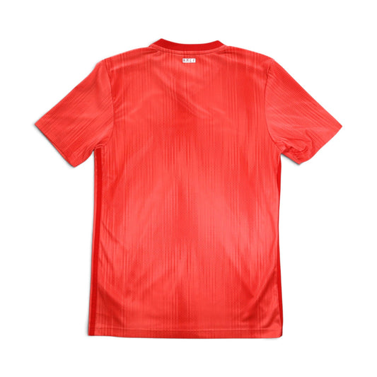 2018/19 Real Madrid third shirt, back view showing coral red body and RMCF tab