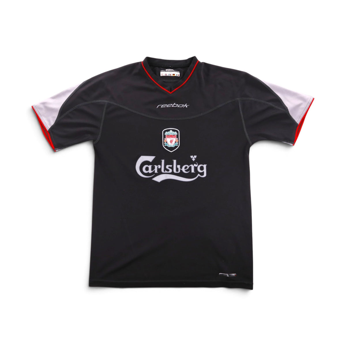 Liverpool 2002/04 away shirt front with Carlsberg sponsor and Reebok logo