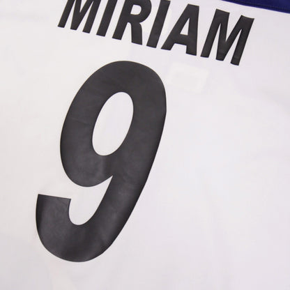 Close-up of Miriam #9 name and number print on the back of the Sabadell shirt