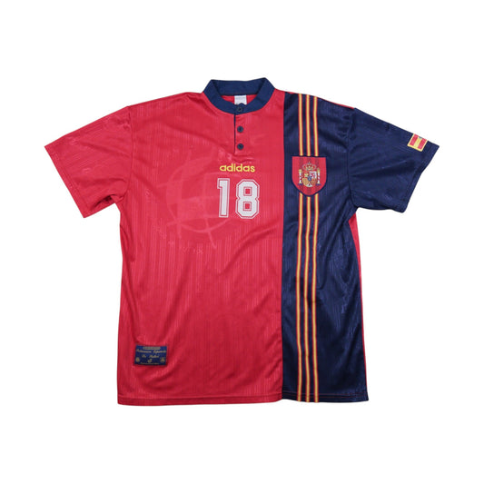 Front of 1996/98 Spain home shirt with adidas logo and number 18