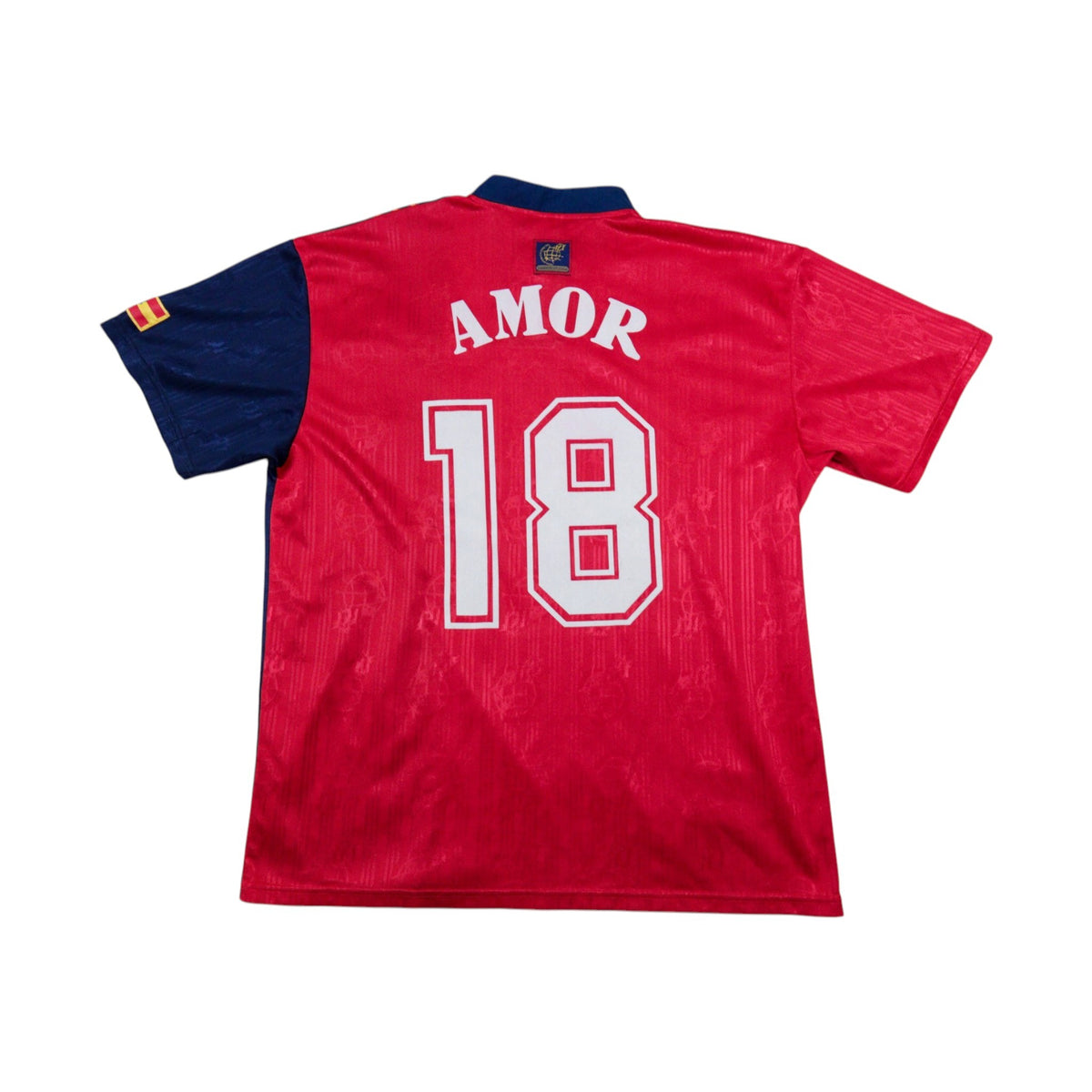 Back of 1996/98 Spain home shirt showing Amor and number 18