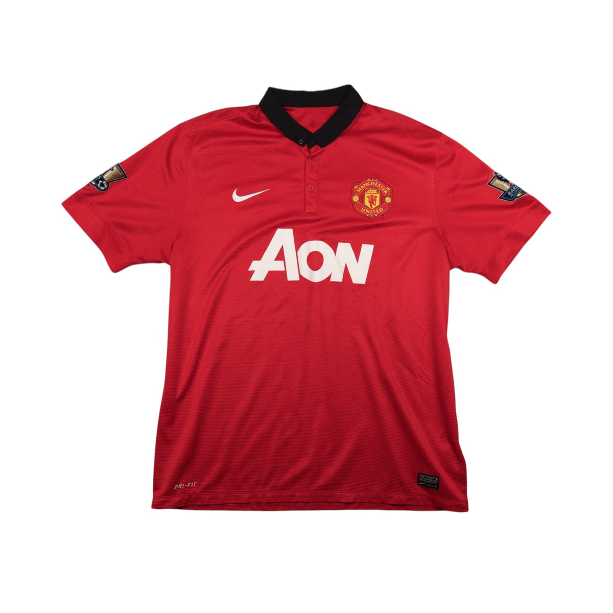 2013/14 Manchester United home shirt front view with AON sponsor and Nike swoosh