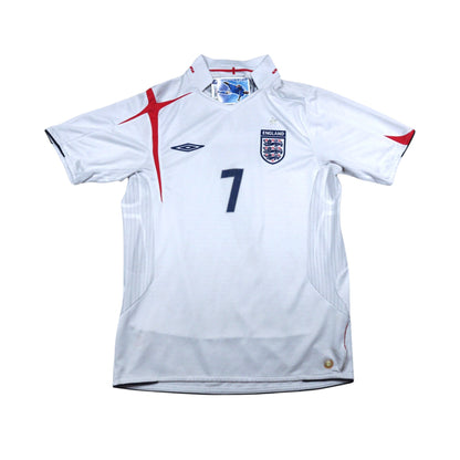 Front view of white England home shirt with red St George's cross design and number 7