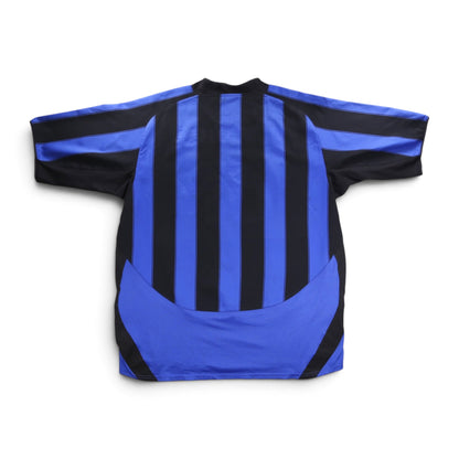 Inter Milan 2003/04 home shirt back view showing black and blue vertical stripes