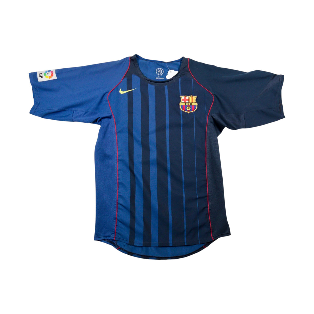 Barcelona 2004/05 Nike away shirt, front view with navy pinstripes and red piping