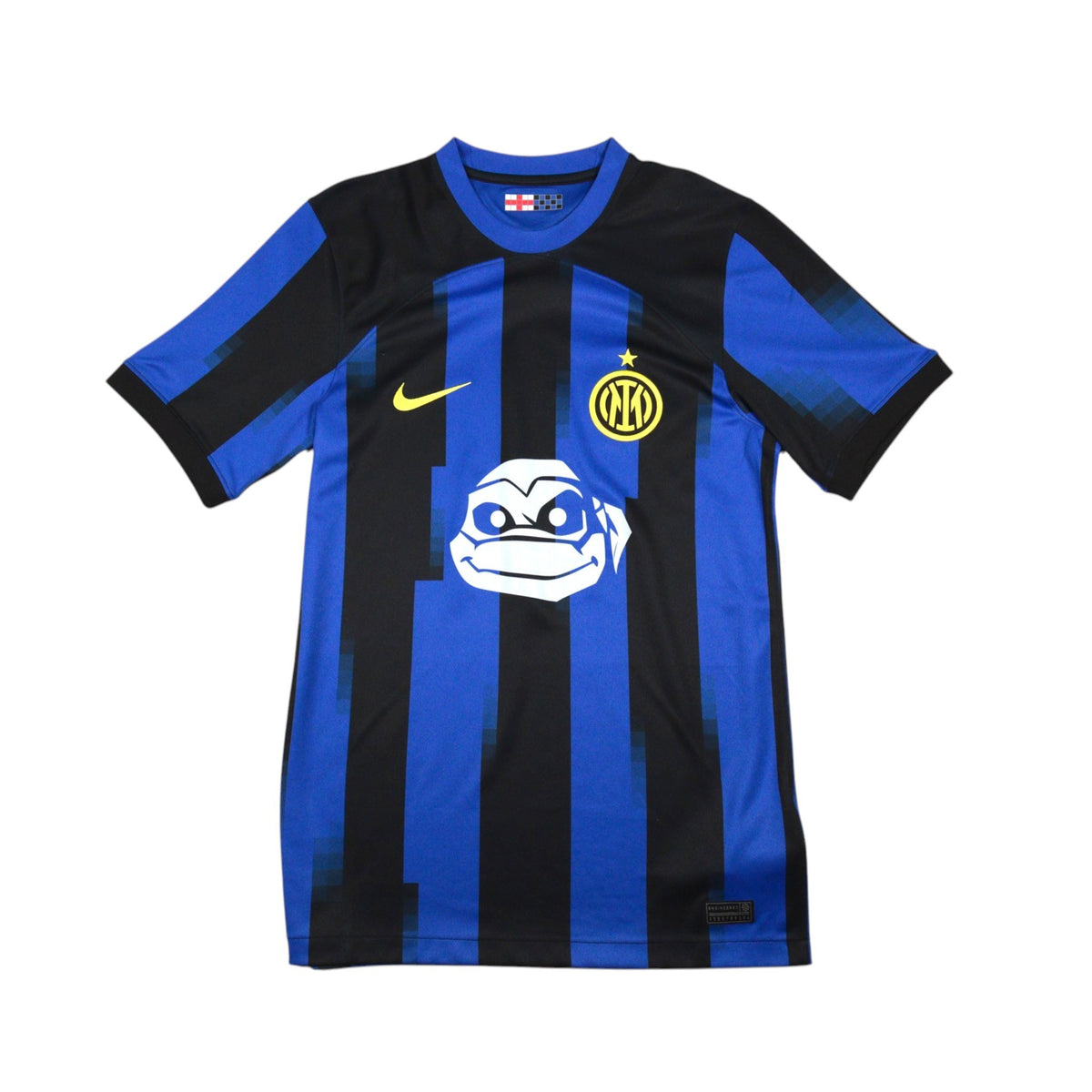 Front of Inter Milan 2023/24 Nike home shirt with Ninja Turtle graphic