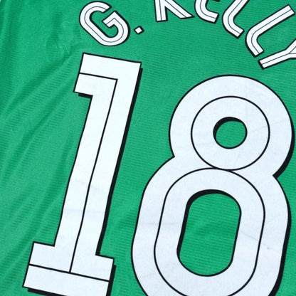 Close-up of G. Kelly name and number 18 printing on the back