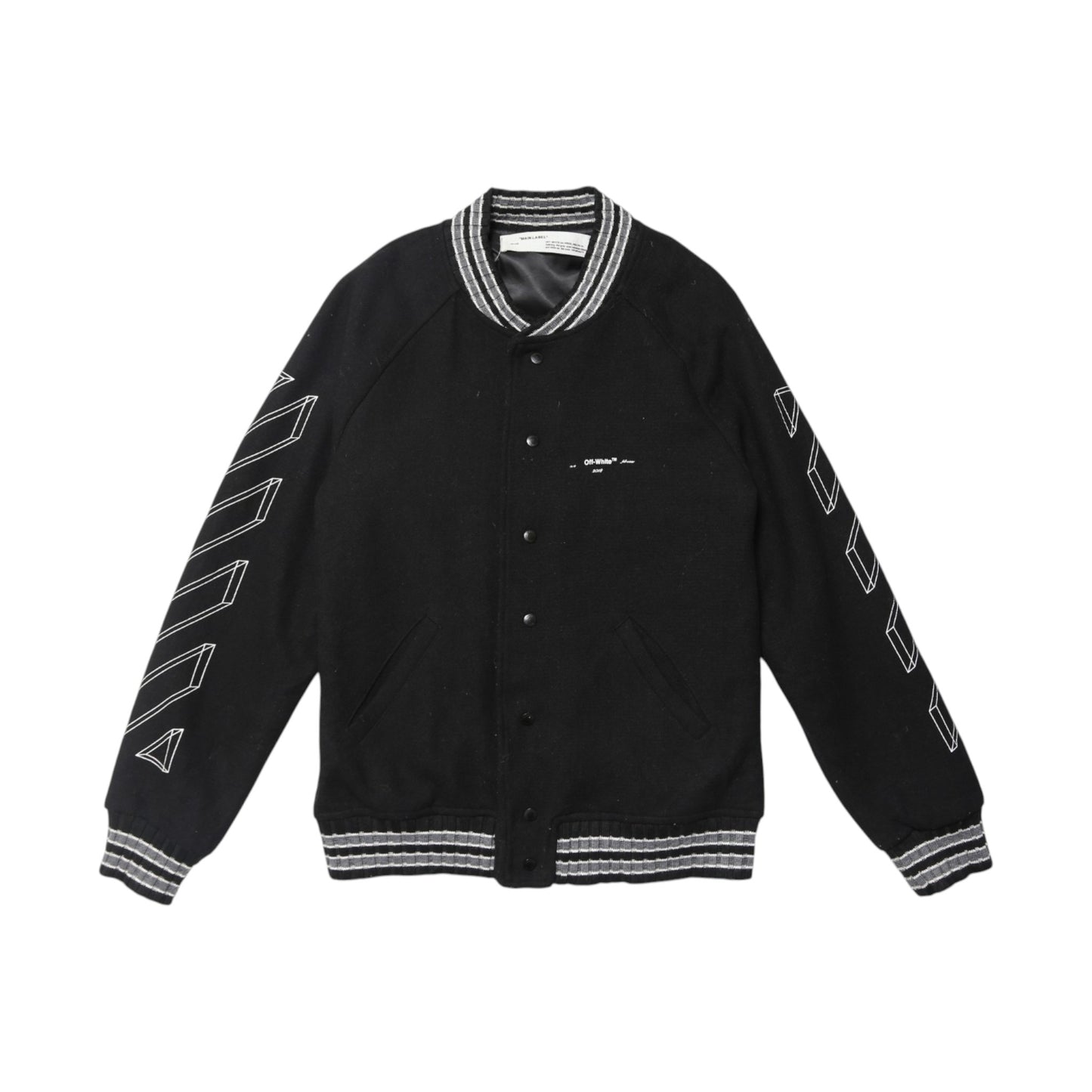 OFF-WHITE Diagonal Outline Logo-Embroidered Wool Varsity Jacket (L)